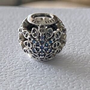 Authentic Pandora Silver Blue CZ Crystalized Snowflake Charm ~ Retired